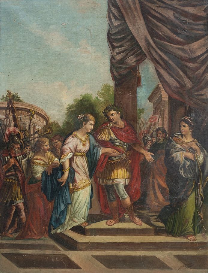 Tableau néoclassique ancienne représentant une scène mythologique. Naples, 18siècle