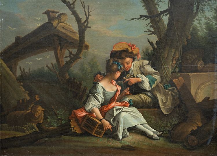 Paire de petit tableau anciennes huile sur toile France fin XVIIIe siècle.