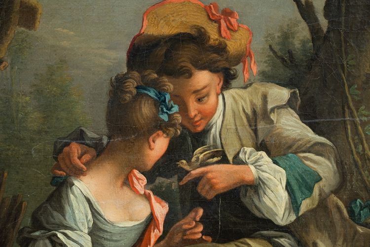 Paire de petit tableau anciennes huile sur toile France fin XVIIIe siècle.