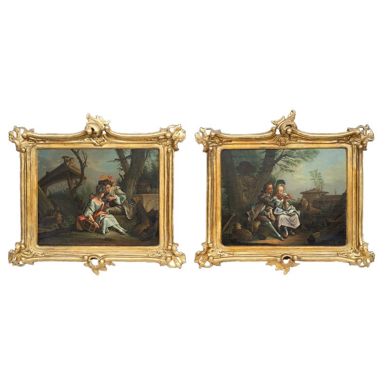 Paire de petit tableau anciennes huile sur toile France fin XVIIIe siècle.