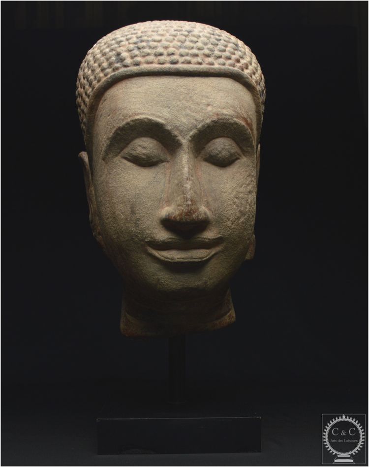 Ex Regno del Siam, scuola di Ayutthaya, XV-XVI secolo, Grande testa di Buddha in pietra