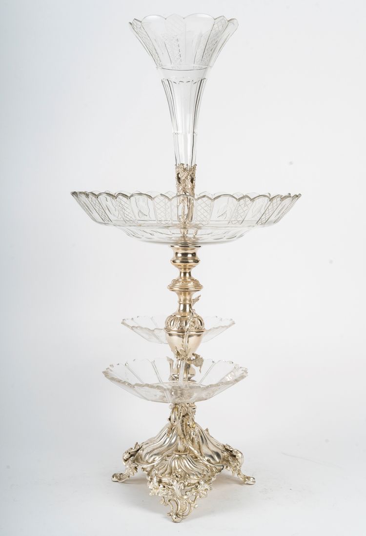 A silver-plated metal and crystal centerpiece, early 20th century