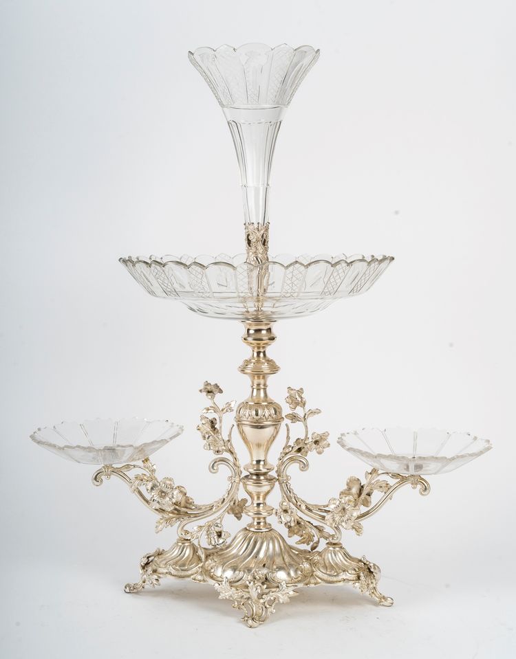 A silver-plated metal and crystal centerpiece, early 20th century