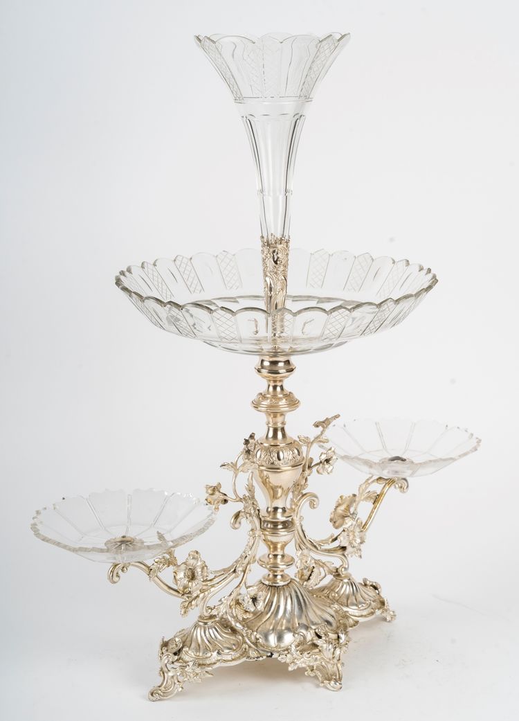 A silver-plated metal and crystal centerpiece, early 20th century