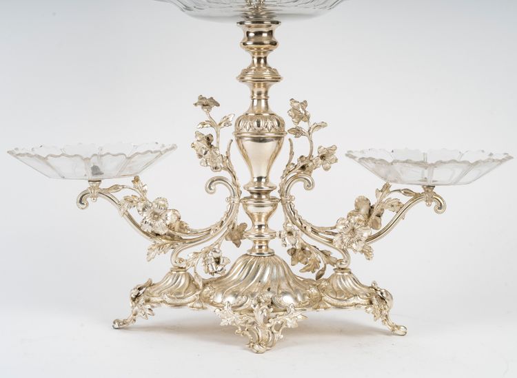 A silver-plated metal and crystal centerpiece, early 20th century