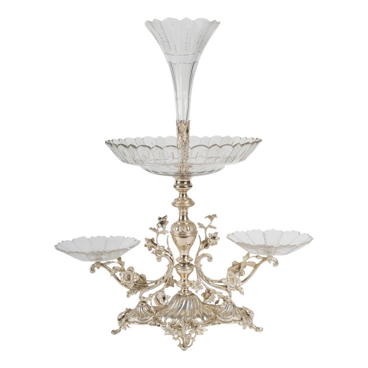 A silver-plated metal and crystal centerpiece, early 20th century