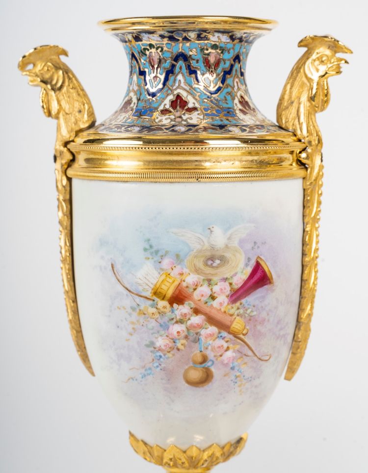 A gilt bronze, porcelain and cloisonné enamel set, late 19th century