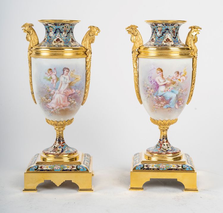 A gilt bronze, porcelain and cloisonné enamel set, late 19th century