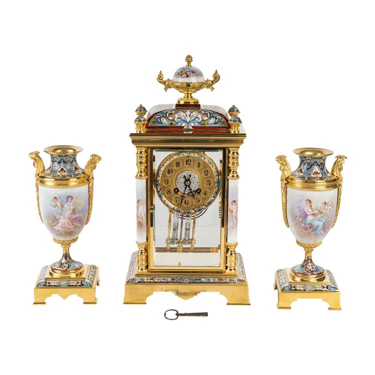 A gilt bronze, porcelain and cloisonné enamel set, late 19th century