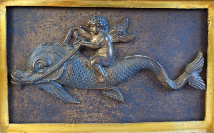 Paire de chenets, feux en bronze doré, époque Empire Restauration