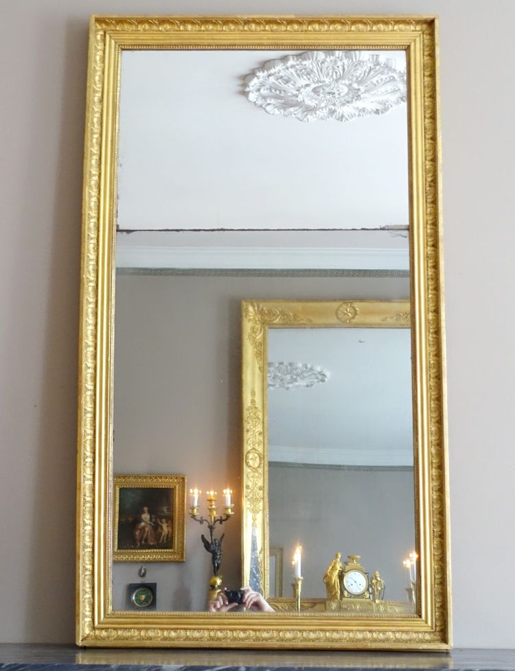 Large mantelpiece mirror, gilded wood frame, mercury mirror, Empire period - 157cm x 90cm
