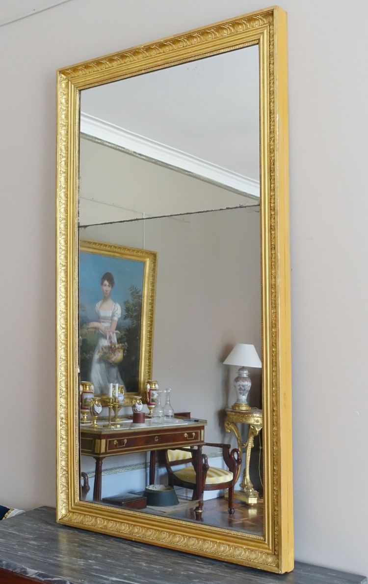 Large mantelpiece mirror, gilded wood frame, mercury mirror, Empire period - 157cm x 90cm