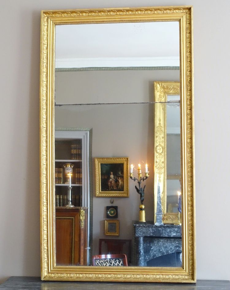 Large mantelpiece mirror, gilded wood frame, mercury mirror, Empire period - 157cm x 90cm
