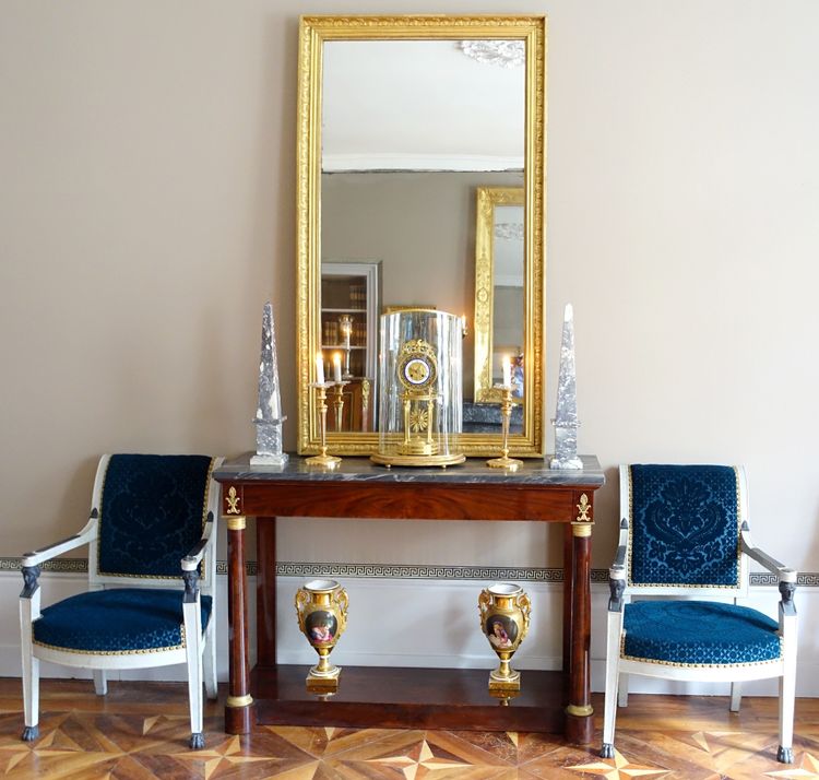 Large mantelpiece mirror, gilded wood frame, mercury mirror, Empire period - 157cm x 90cm