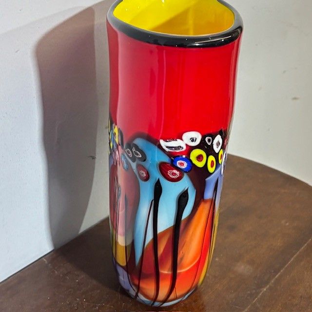Stunning Murano glass vase incamiciata processing and in Murrine Millefiori . 70's Big
