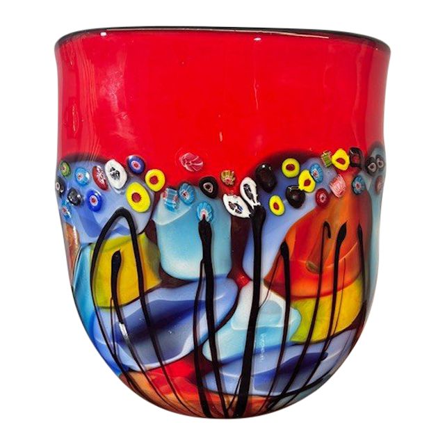 Stunning Murano glass vase incamiciata processing and in Murrine Millefiori . 70's Big