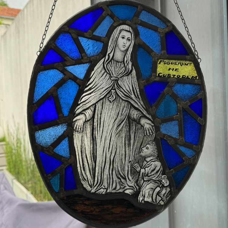 Stained glass Virgin Mary 19th century Posuerunt me custodem