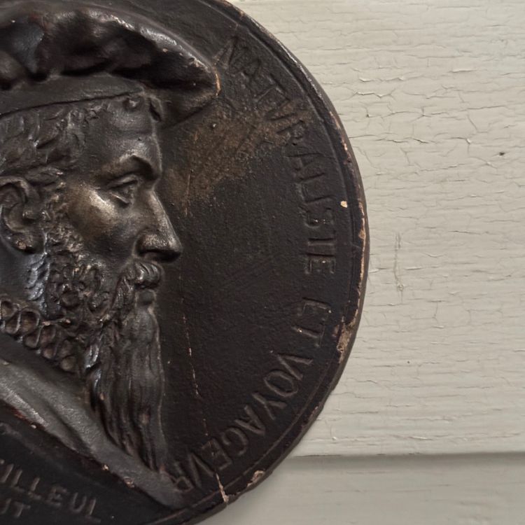 Tondo medallion by Charles Filleul Pierre Belon naturalist 20th century
