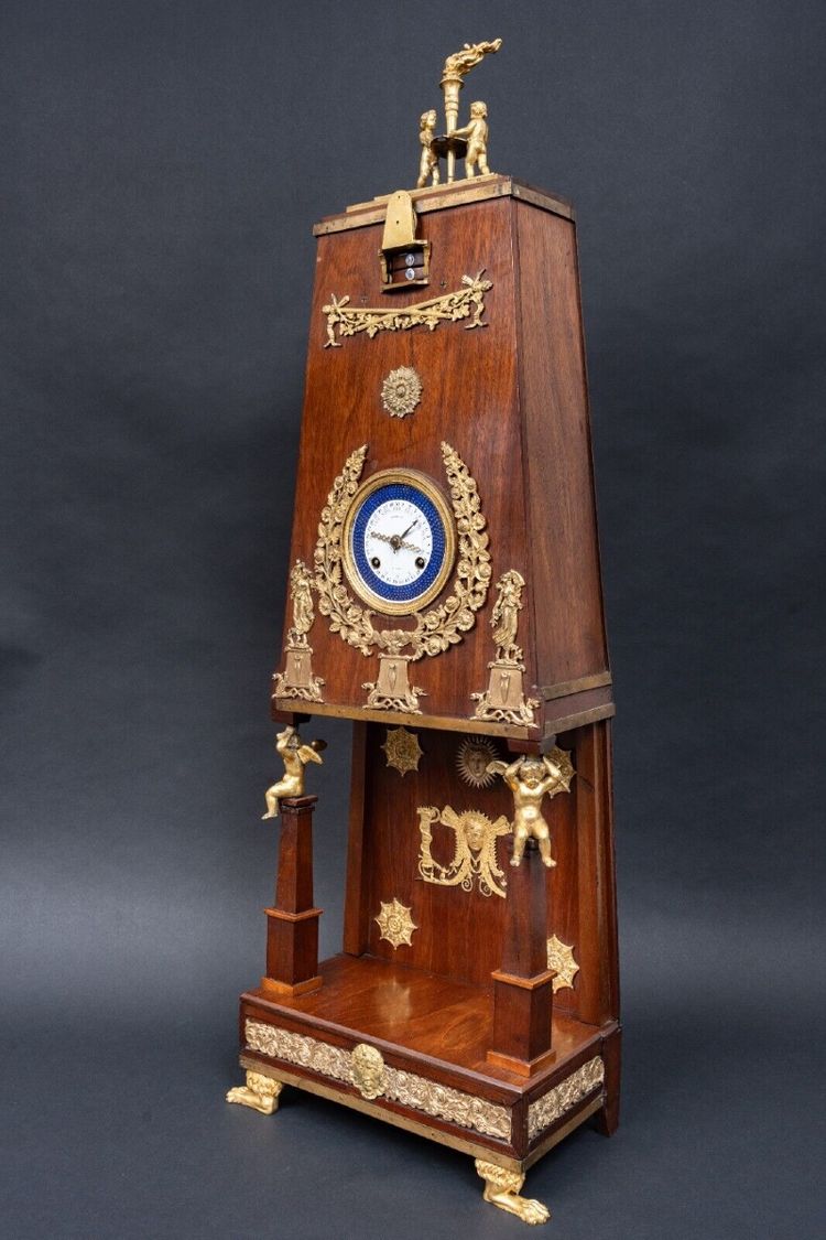Maison Balthazard mahogany ormolu cherub clock enamel dial