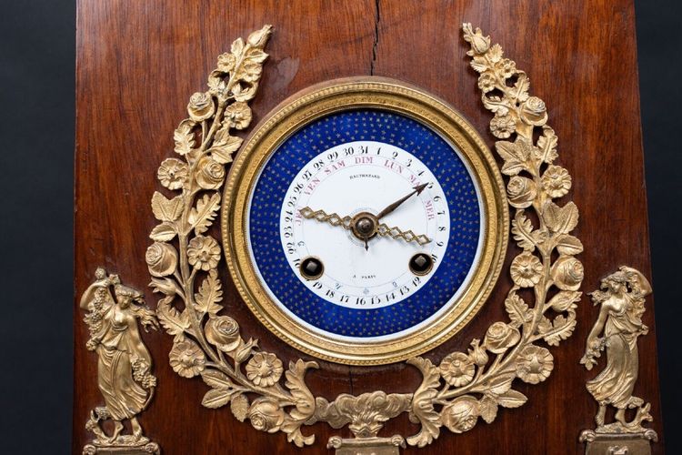 Maison Balthazard mahogany ormolu cherub clock enamel dial