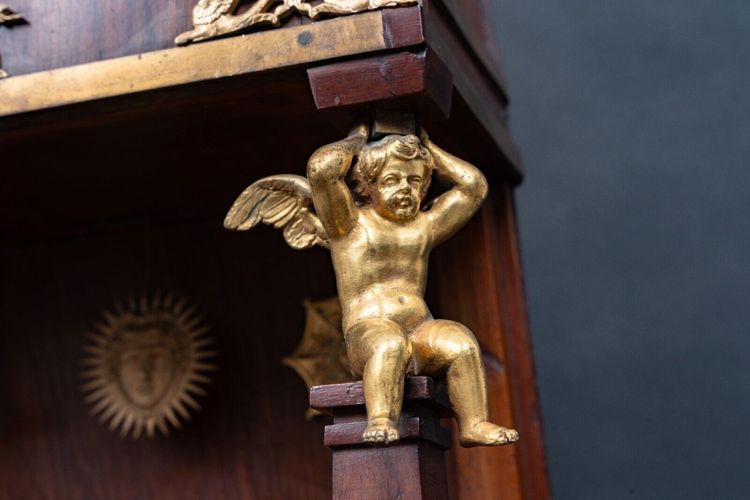 Maison Balthazard mahogany ormolu cherub clock enamel dial