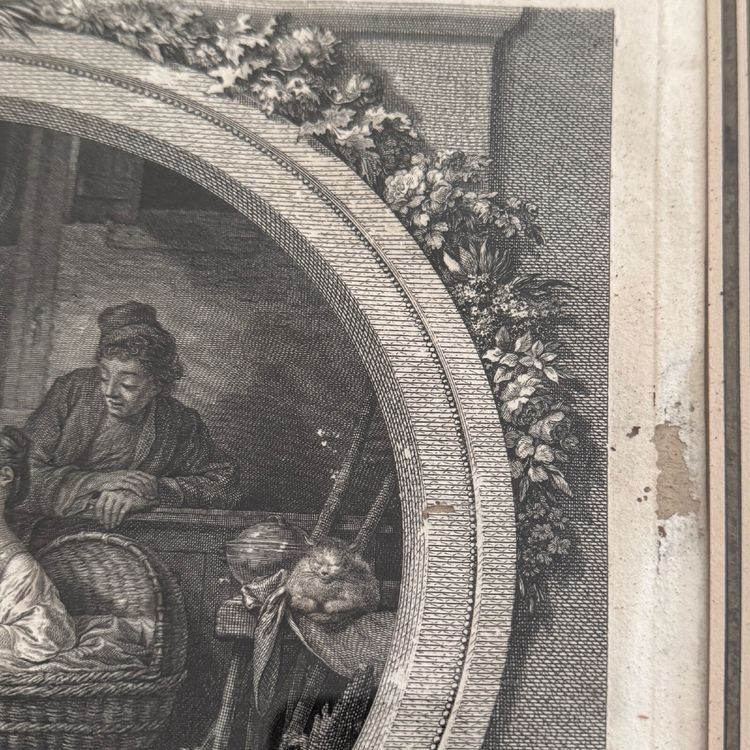 18th century engraving The Happiness of Household Life after de Launay, pearl frame