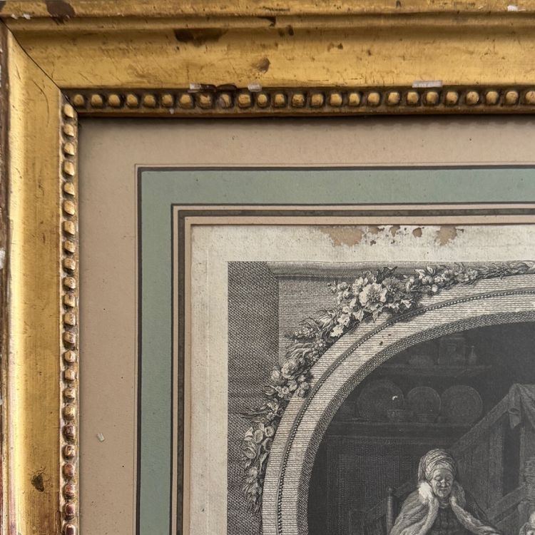 18th century engraving The Happiness of Household Life after de Launay, pearl frame