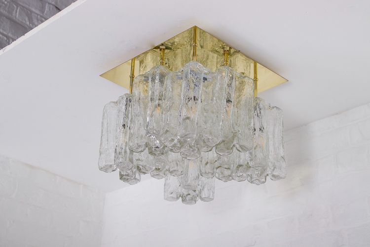 Ice Glass ceiling light in Kalmar brass .