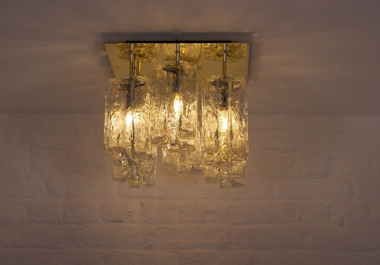 Ice Glass ceiling light in Kalmar brass .