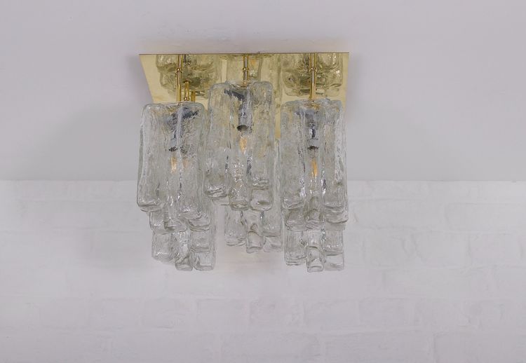 Ice Glass ceiling light in Kalmar brass .