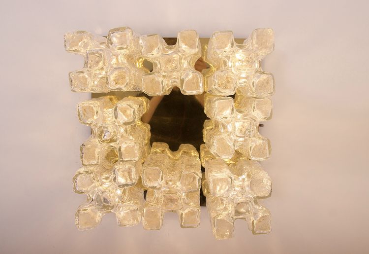 Ice Glass ceiling light in Kalmar brass .