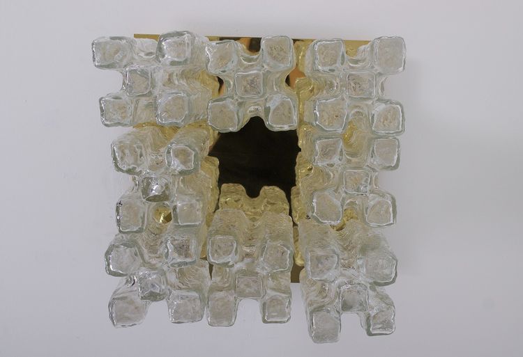 Ice Glass ceiling light in Kalmar brass .