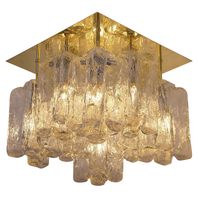 Ice Glass ceiling light in Kalmar brass .