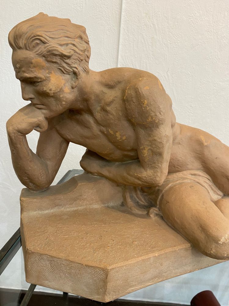 Sculpture in patinated terracotta signed J. DALBREUSE - Athlete resting - ART DECO