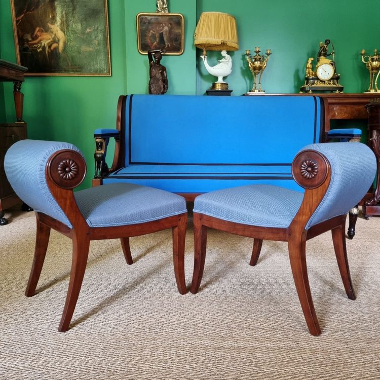 JBB DEMAY, rare paire de tabourets à secrets, estampillés, Époque Directoire-Consulat