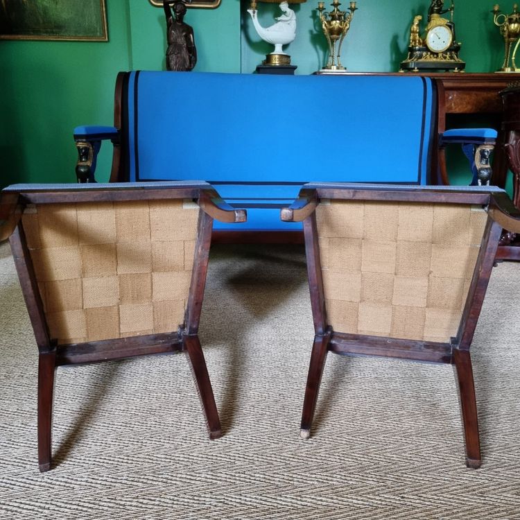 JBB DEMAY, rare paire de tabourets à secrets, estampillés, Époque Directoire-Consulat