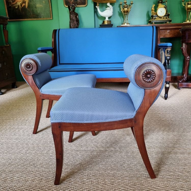 JBB DEMAY, rare paire de tabourets à secrets, estampillés, Époque Directoire-Consulat