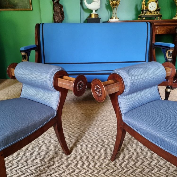 JBB DEMAY, rare paire de tabourets à secrets, estampillés, Époque Directoire-Consulat
