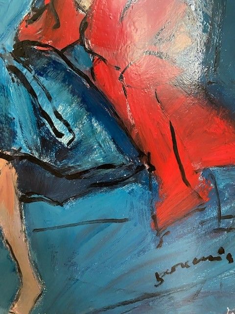 Mario Bonamici (1912-2002), Tableau Femme Au Boa, 2000.
