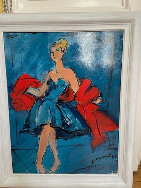 Mario Bonamici (1912-2002), Tableau Femme Au Boa, 2000.