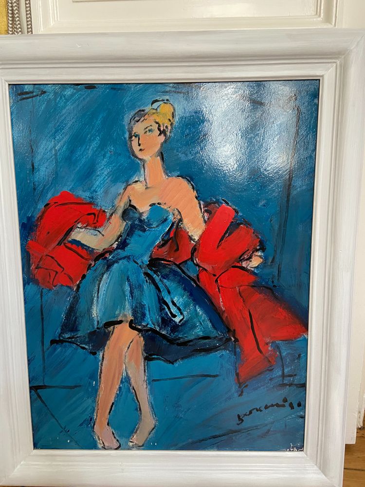 Mario Bonamici (1912-2002), Tableau Femme Au Boa, 2000.