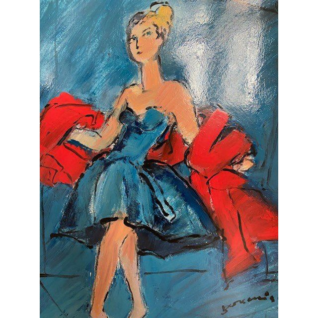 Mario Bonamici (1912-2002), Tableau Femme Au Boa, 2000.