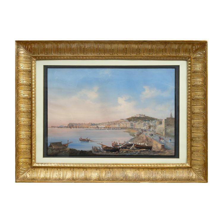 Gouache/Aquarelle ancienne représentant une vue de Naples. Période 19ème siècle.