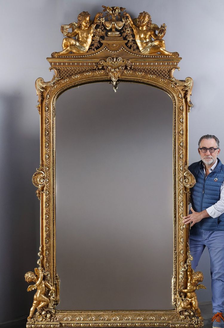 MONUMENTAL LOUIS XVI MIRROR, NAPOLEON III PERIOD WORK