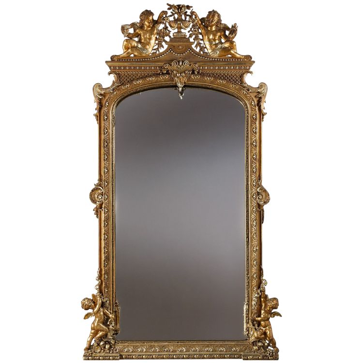 MONUMENTAL LOUIS XVI MIRROR, NAPOLEON III PERIOD WORK