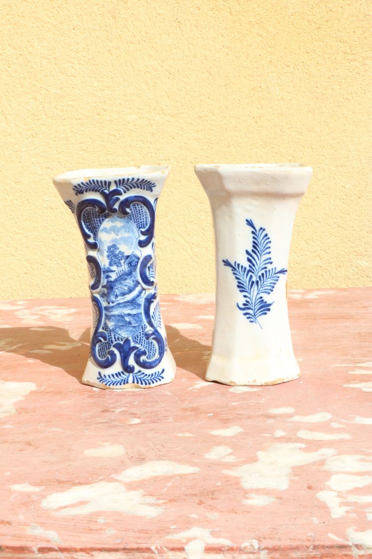 Set of three Rouen earthenware vases