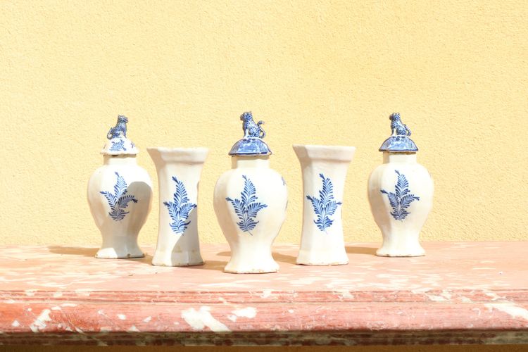 Set of three Rouen earthenware vases