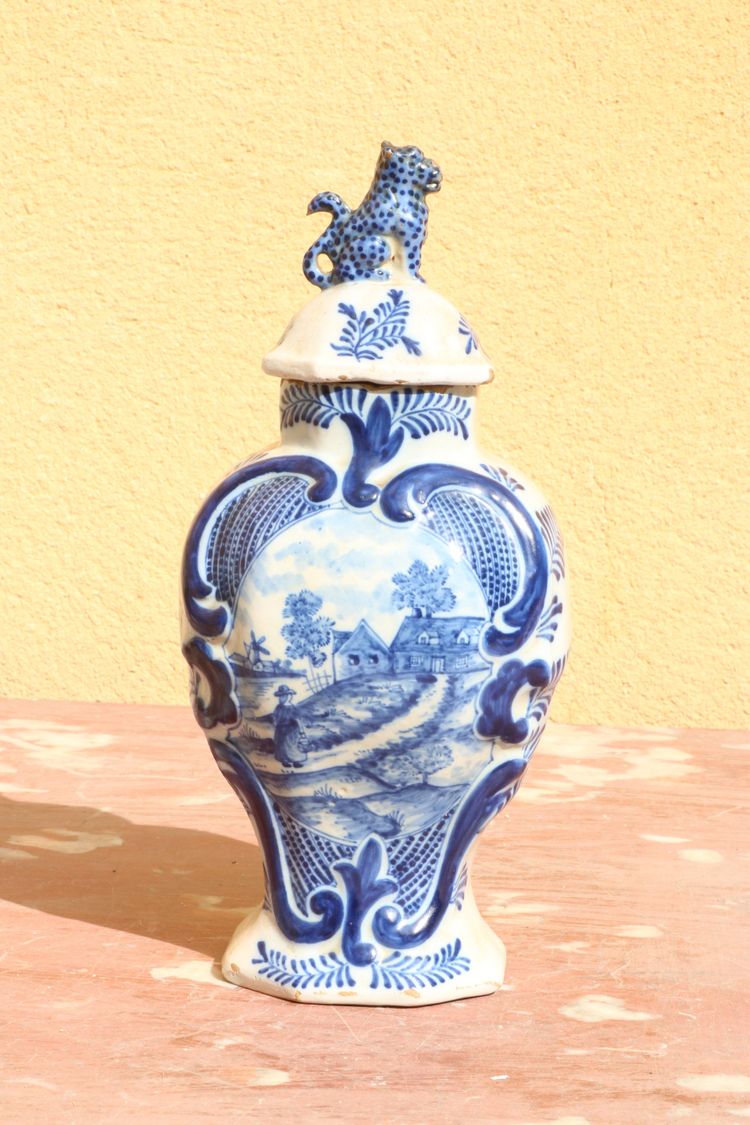 Set of three Rouen earthenware vases