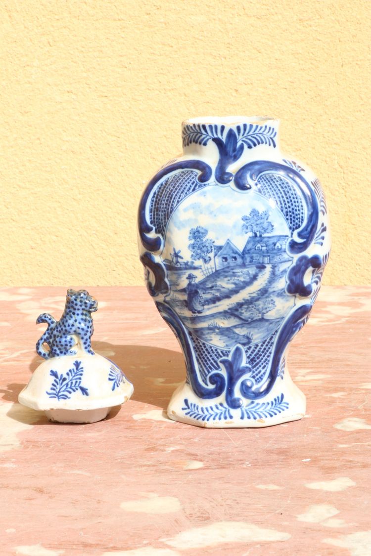 Set of three Rouen earthenware vases