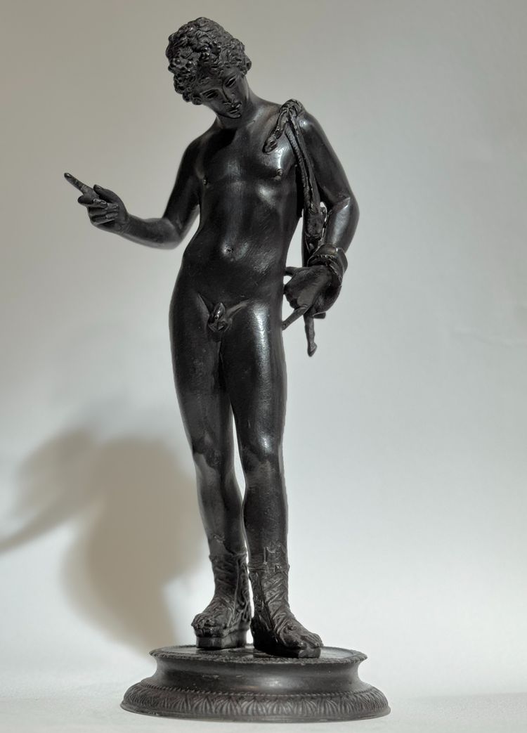 Narciso di Pompei, scultura in bronzo dal "Grand Tour" H 28 cm
